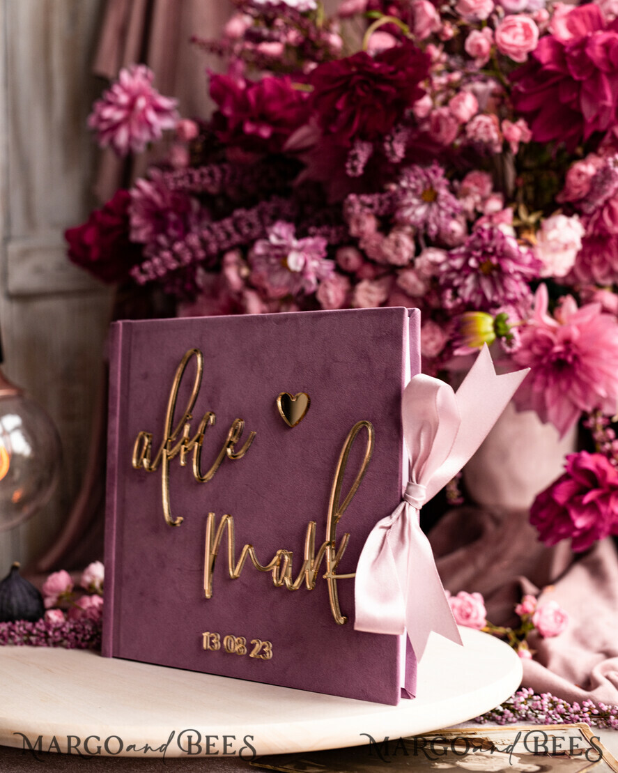 WEDDING GUEST BOOKS Instax Instant Photo Book Mauve Gold Acrylic Wedding Guest Book Personalised and sign set, Velvet dusty Rose Instant Photo Book Boho Elegant Instax Wedding Photo Guestbook