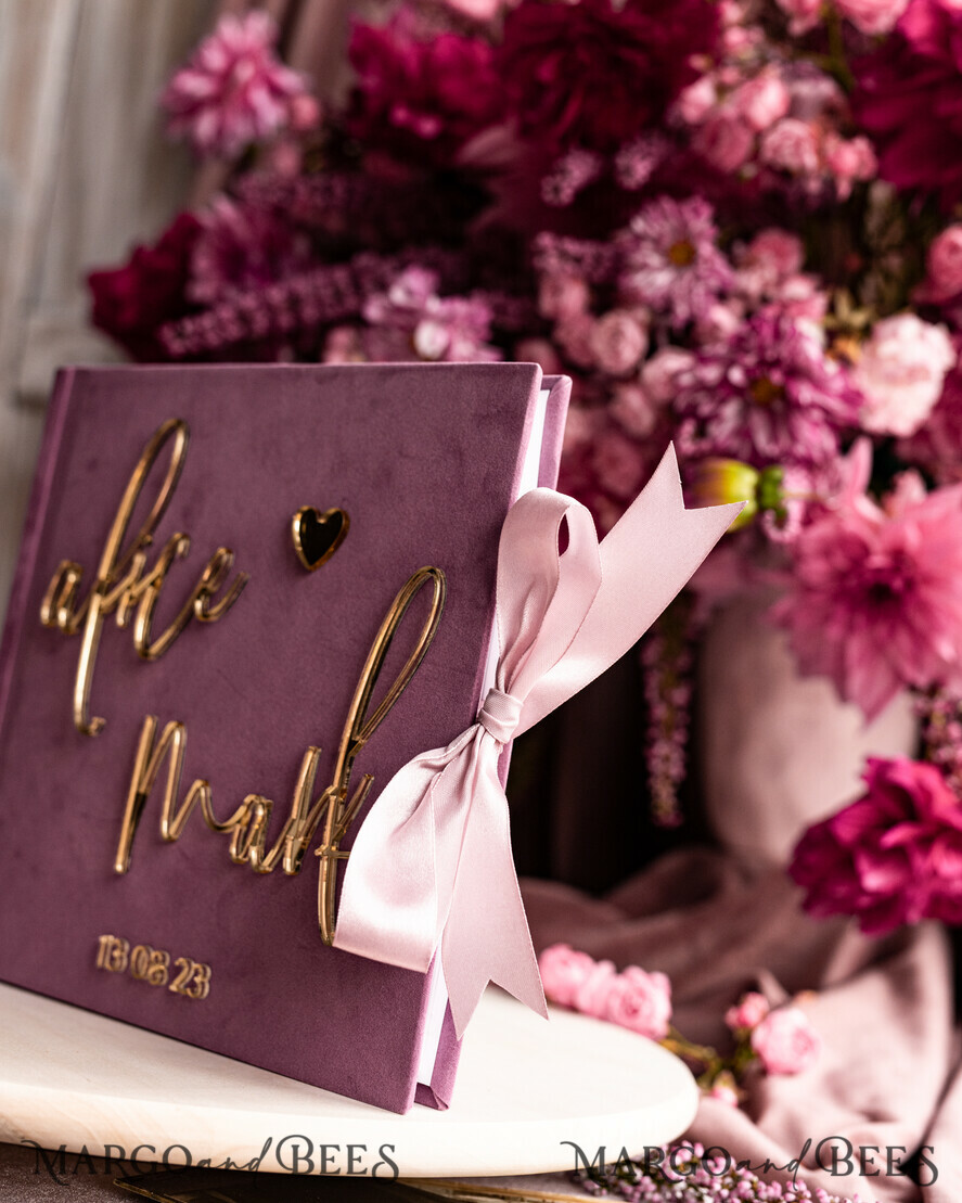 WEDDING GUEST BOOKS Instax Instant Photo Book Mauve Gold Acrylic Wedding Guest Book Personalised and sign set, Velvet dusty Rose Instant Photo Book Boho Elegant Instax Wedding Photo Guestbook