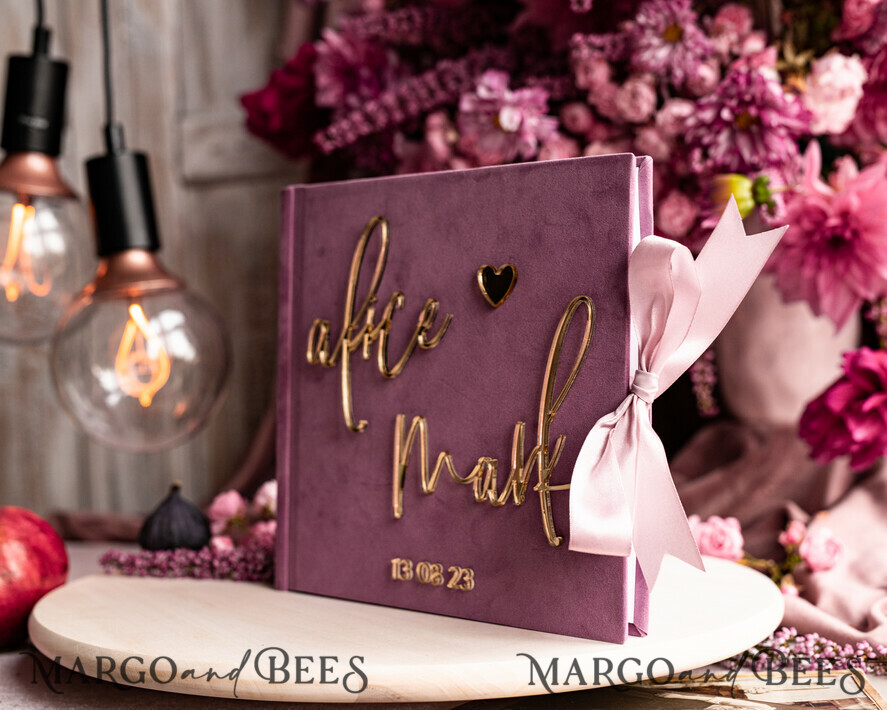 WEDDING GUEST BOOKS Instax Instant Photo Book Mauve Gold Acrylic Wedding Guest Book Personalised and sign set, Velvet dusty Rose Instant Photo Book Boho Elegant Instax Wedding Photo Guestbook