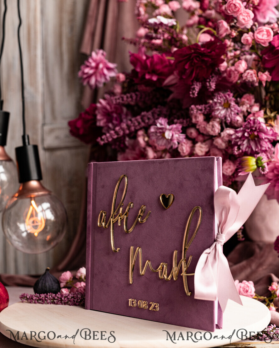 WEDDING GUEST BOOKS Instax Instant Photo Book Mauve Gold Acrylic Wedding Guest Book Personalised and sign set, Velvet dusty Rose Instant Photo Book Boho Elegant Instax Wedding Photo Guestbook