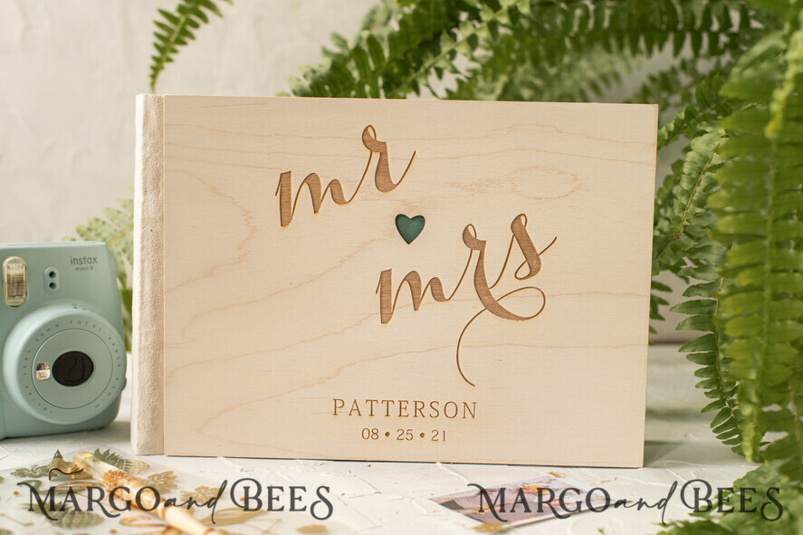 WEDDING GUEST BOOKS Instax Instant Photo Book Rusic Wedding Guest Book, Wooden Personalized Wedding Album • Wood Engraved Photo Booth Book