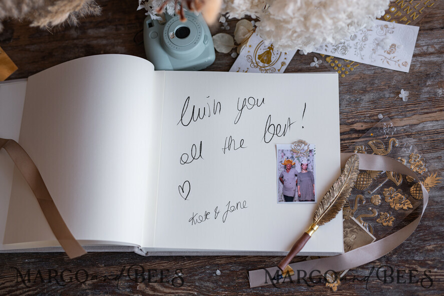 WEDDING GUEST BOOKS Instax Instant Photo Book Luxury Wedding Guest Book, Velvet beige and Gold Personalized Wedding Guest Book, Wedding guest book ideas