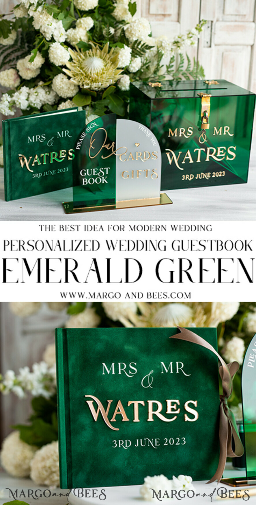 WEDDING GUEST BOOKS Instax Instant Photo Book Emerald Green Velvet Gold Acrylic Wedding Guest Book Personalised, Velvet Instant Photo Book Boho Elegant Instax Wedding Photo Guestbook