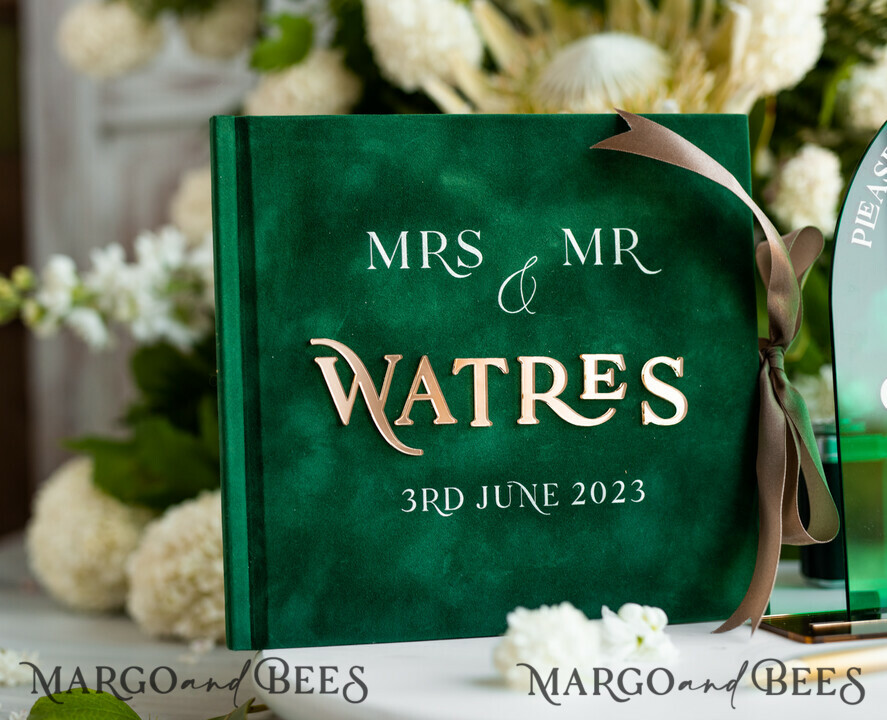 WEDDING GUEST BOOKS Instax Instant Photo Book Emerald Green Velvet Gold Acrylic Wedding Guest Book Personalised, Velvet Instant Photo Book Boho Elegant Instax Wedding Photo Guestbook