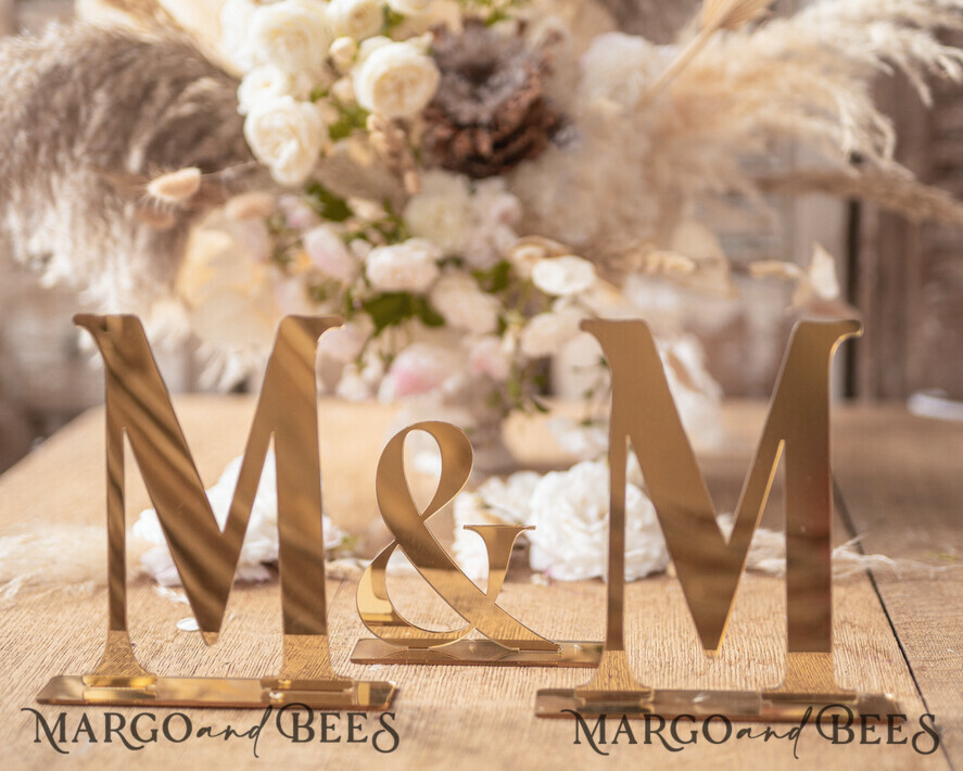 TABLE DECOR SIGNS Acrylic table decor Numbers Monogram Golden Table Decor, Acrylic Wedding Table Decor, Golden Mirror Acrylic Luxury Wedding Table Decor, Wedding Signage Golden mirror letters, editable text