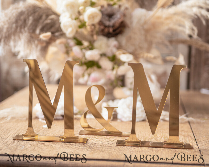 TABLE DECOR SIGNS Acrylic table decor Numbers Monogram Golden Table Decor, Acrylic Wedding Table Decor, Golden Mirror Acrylic Luxury Wedding Table Decor, Wedding Signage Golden mirror letters, editable text