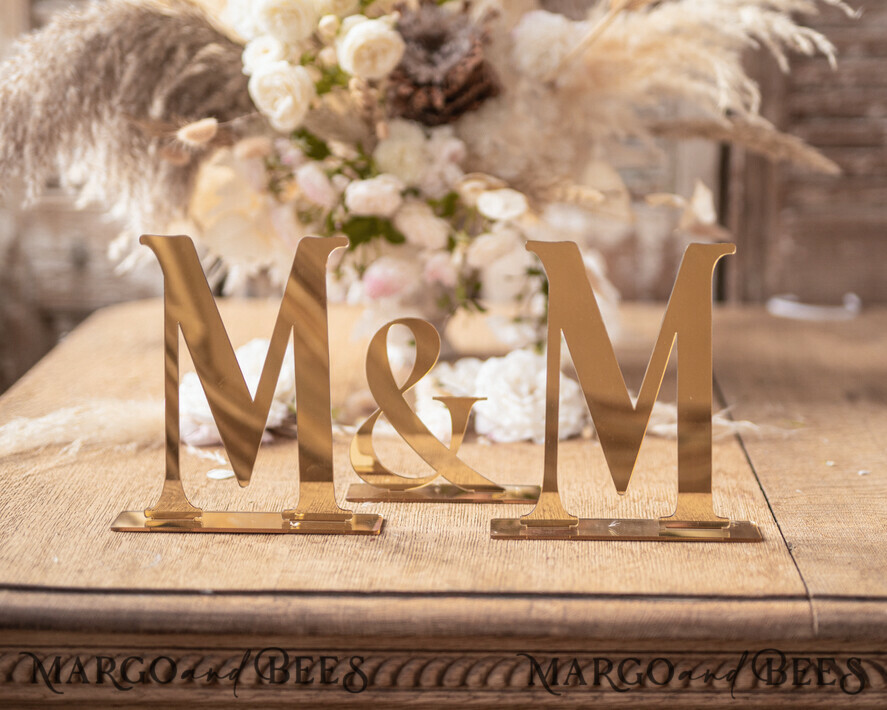 TABLE DECOR SIGNS Acrylic table decor Numbers Monogram Golden Table Decor, Acrylic Wedding Table Decor, Golden Mirror Acrylic Luxury Wedding Table Decor, Wedding Signage Golden mirror letters, editable text