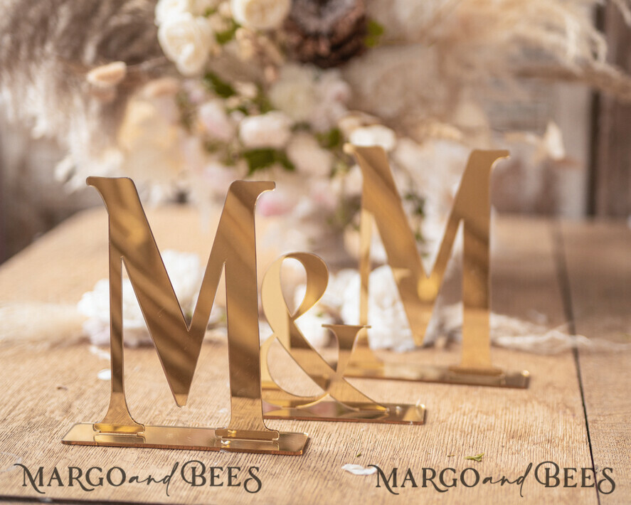 TABLE DECOR SIGNS Acrylic table decor Numbers Monogram Golden Table Decor, Acrylic Wedding Table Decor, Golden Mirror Acrylic Luxury Wedding Table Decor, Wedding Signage Golden mirror letters, editable text