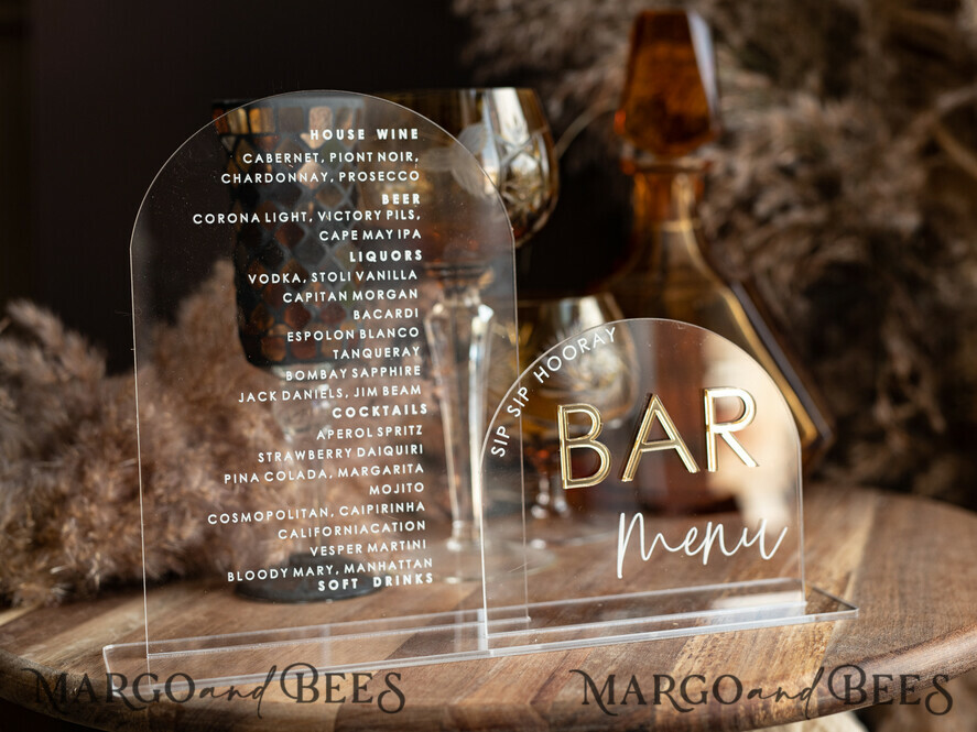 TABLE DECOR SIGNS Acrylic table decor Numbers Transparent Acrylic Arch Bar Menu, Clear Acrylic And Gold Sign, Gold Plexi Double Sign, Luxury Wedding Table Decor, Wedding Signage Golden Mirror Cards Sign