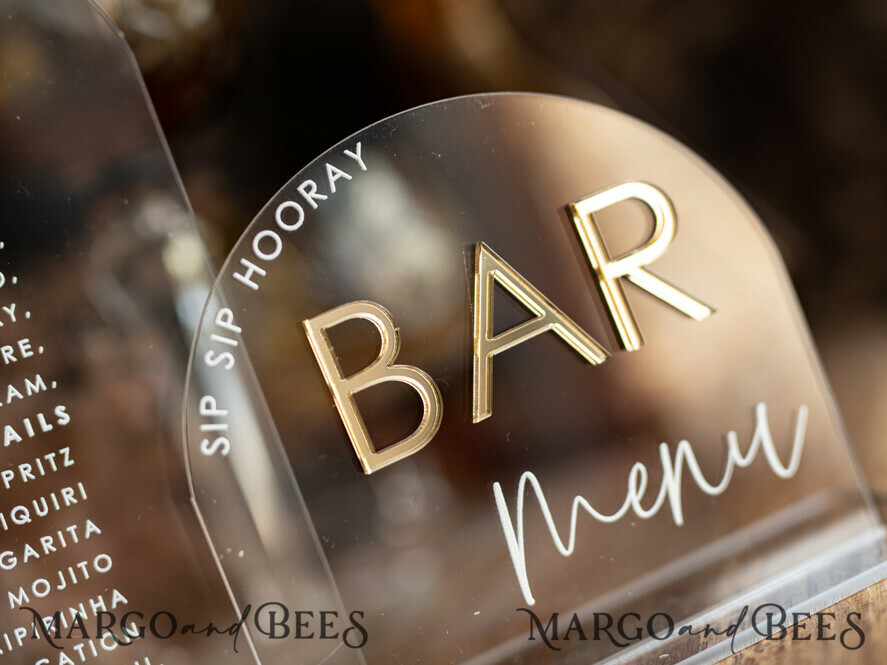 TABLE DECOR SIGNS Acrylic table decor Numbers Transparent Acrylic Arch Bar Menu, Clear Acrylic And Gold Sign, Gold Plexi Double Sign, Luxury Wedding Table Decor, Wedding Signage Golden Mirror Cards Sign