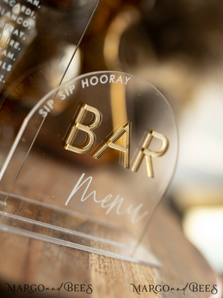 TABLE DECOR SIGNS Acrylic table decor Numbers Transparent Acrylic Arch Bar Menu, Clear Acrylic And Gold Sign, Gold Plexi Double Sign, Luxury Wedding Table Decor, Wedding Signage Golden Mirror Cards Sign