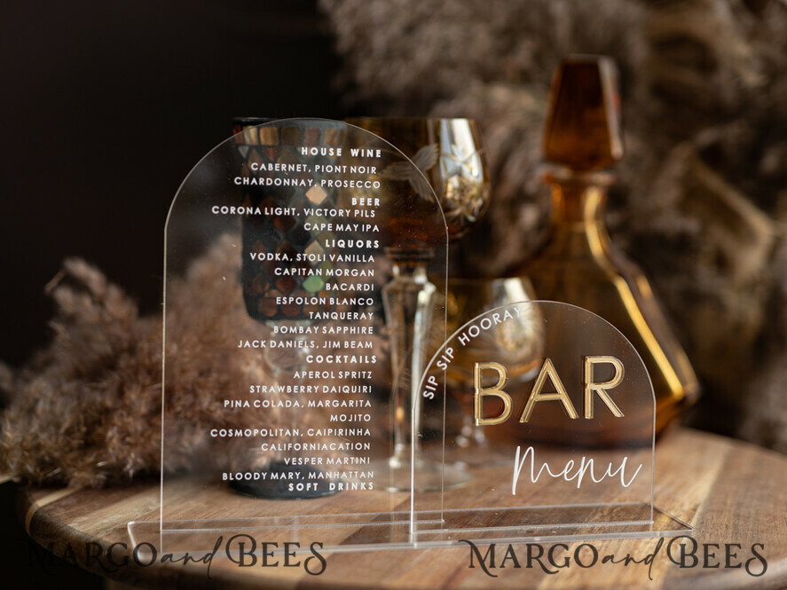 TABLE DECOR SIGNS Acrylic table decor Numbers Transparent Acrylic Arch Bar Menu, Clear Acrylic And Gold Sign, Gold Plexi Double Sign, Luxury Wedding Table Decor, Wedding Signage Golden Mirror Cards Sign