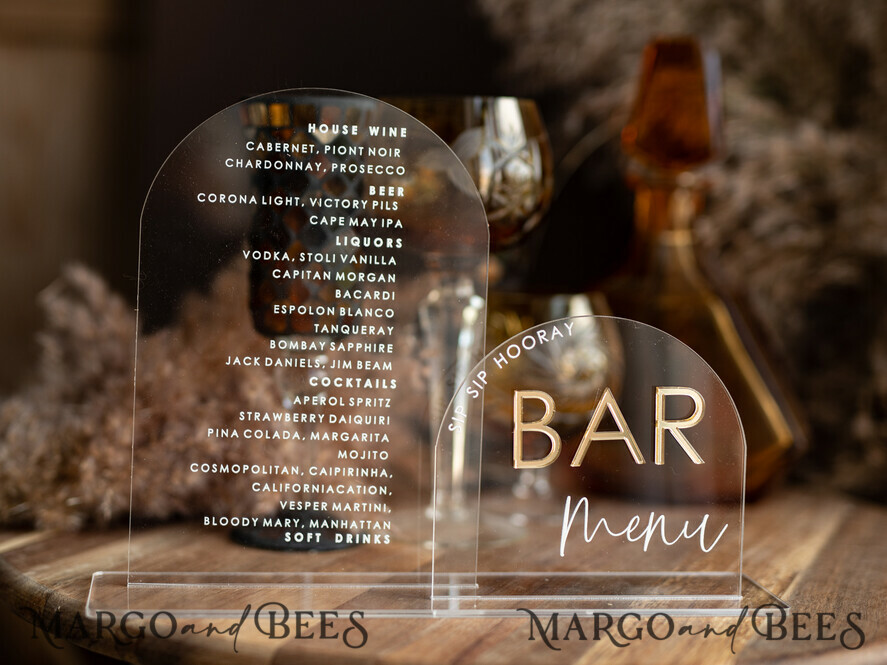 TABLE DECOR SIGNS Acrylic table decor Numbers Transparent Acrylic Arch Bar Menu, Clear Acrylic And Gold Sign, Gold Plexi Double Sign, Luxury Wedding Table Decor, Wedding Signage Golden Mirror Cards Sign