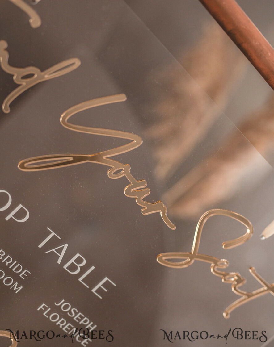 TABLE DECOR SIGNS Acrylic table decor Numbers Acrylic Arch Table menu, Clear Acrylic and gold Sign, Gold Plexi Table Numbers, Luxury Wedding Table Decor, Wedding Signage Golden table numbers, editable text