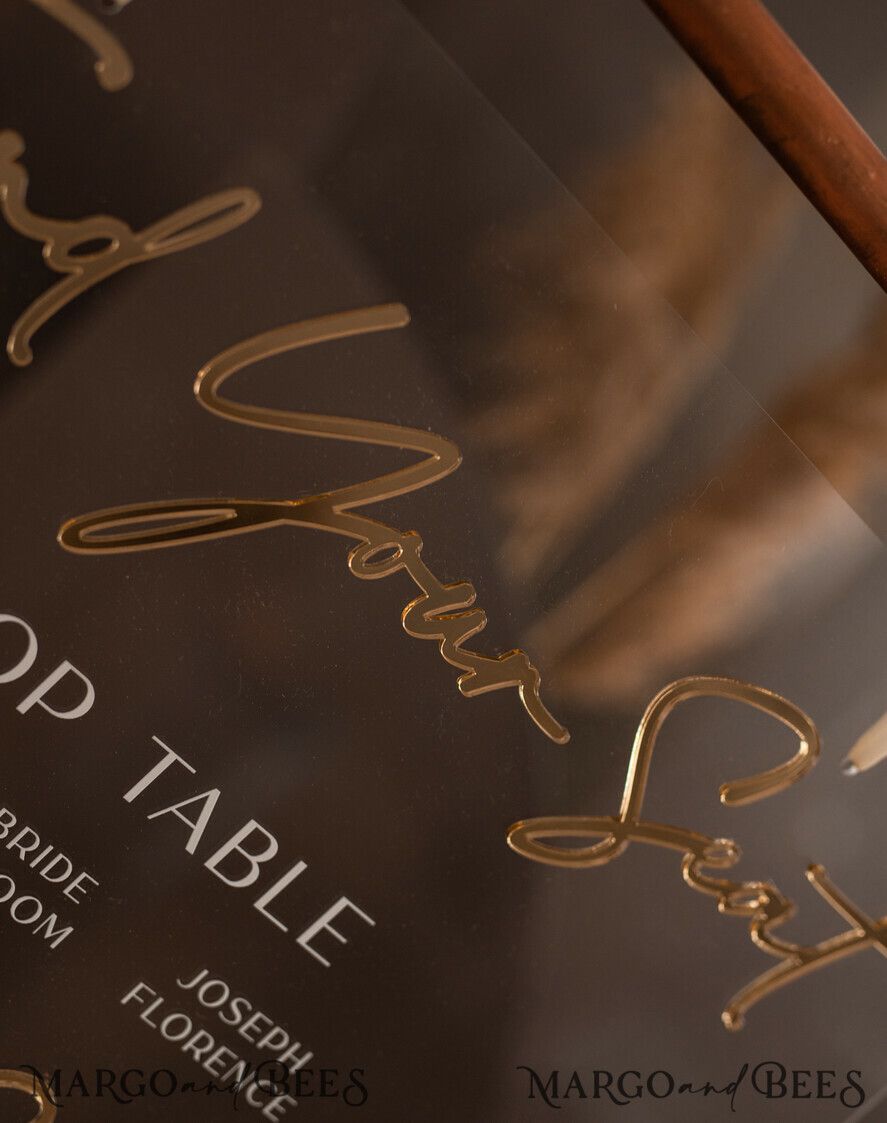 TABLE DECOR SIGNS Acrylic table decor Numbers Acrylic Arch Table menu, Clear Acrylic and gold Sign, Gold Plexi Table Numbers, Luxury Wedding Table Decor, Wedding Signage Golden table numbers, editable text