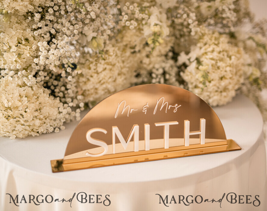 TABLE DECOR SIGNS Acrylic table decor Numbers Acrylic Arch Top Table Sign, Gold Mirror Acrylic Sign, Golden Plexi Top Table Sign, Luxury Wedding Table Decor, Custom Wedding Signage Golden Mirror Cards Sign