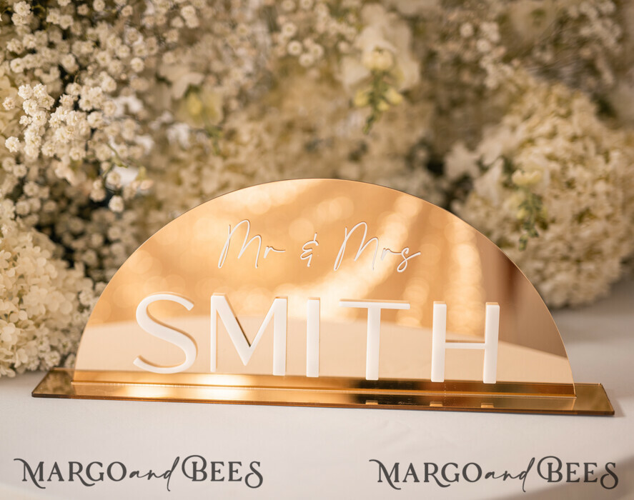 TABLE DECOR SIGNS Acrylic table decor Numbers Acrylic Arch Top Table Sign, Gold Mirror Acrylic Sign, Golden Plexi Top Table Sign, Luxury Wedding Table Decor, Custom Wedding Signage Golden Mirror Cards Sign