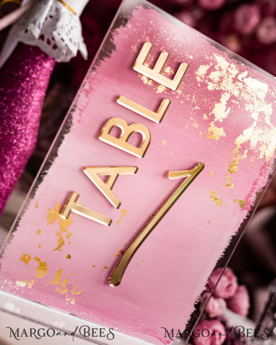 TABLE DECOR SIGNS Acrylic table decor Numbers Pale Pink Ombre Mauve Acrylic Table Number, Dusty Rose Acrylic & gold Sign, Gold Plum Plexi Table Numbers, Luxury Purple Wedding Table Decor, 3D Wedding Signage