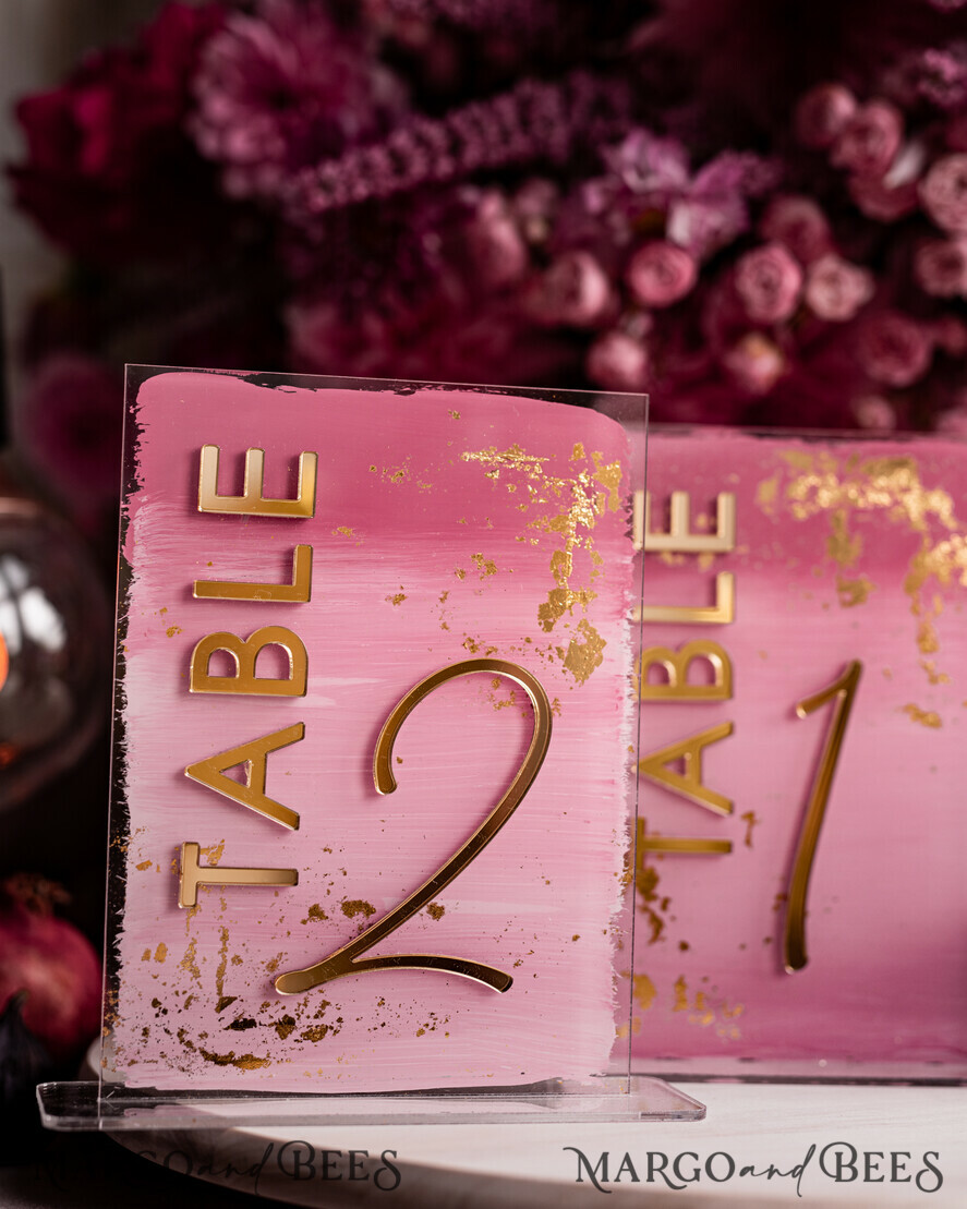 TABLE DECOR SIGNS Acrylic table decor Numbers Pale Pink Ombre Mauve Acrylic Table Number, Dusty Rose Acrylic & gold Sign, Gold Plum Plexi Table Numbers, Luxury Purple Wedding Table Decor, 3D Wedding Signage
