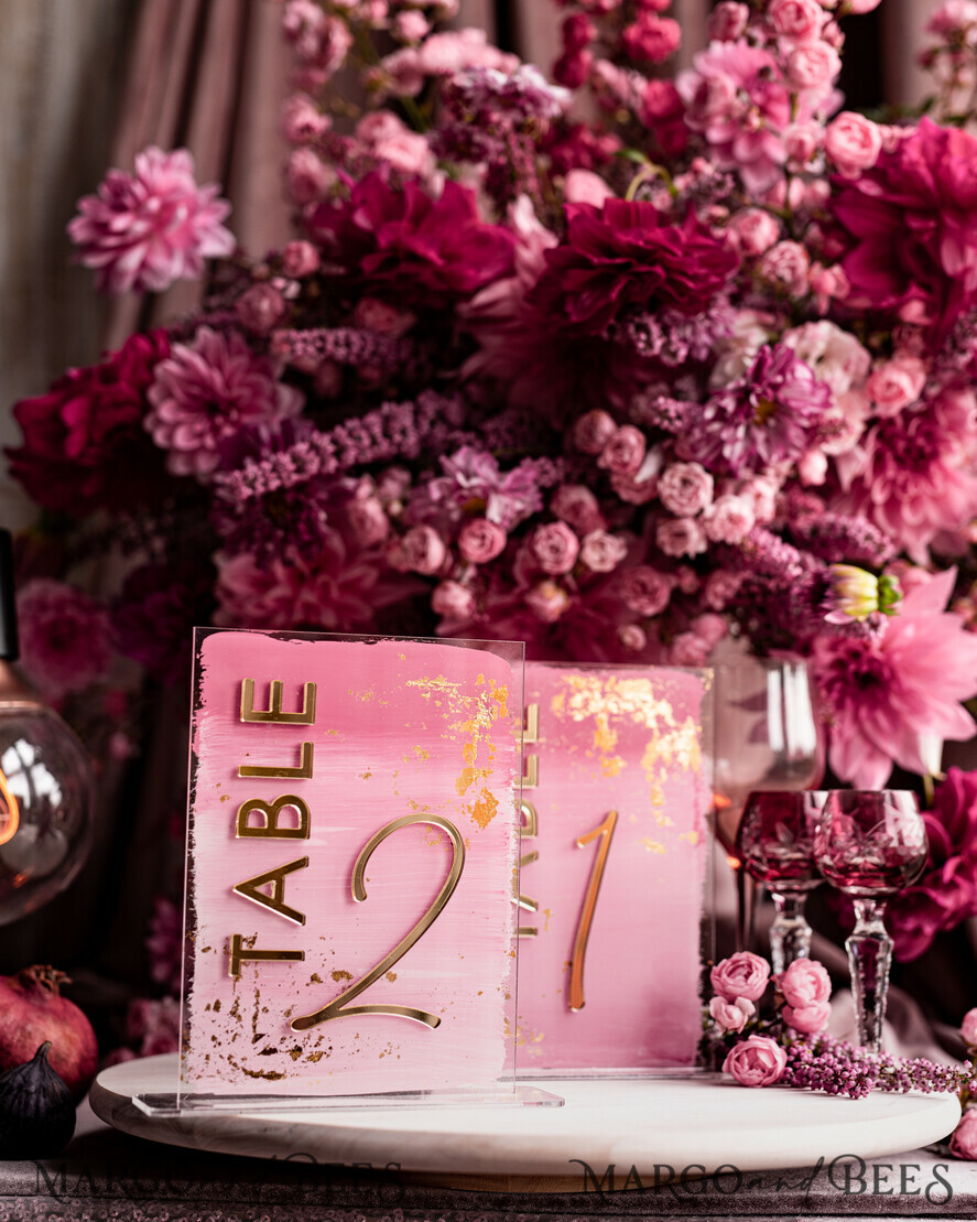 TABLE DECOR SIGNS Acrylic table decor Numbers Pale Pink Ombre Mauve Acrylic Table Number, Dusty Rose Acrylic & gold Sign, Gold Plum Plexi Table Numbers, Luxury Purple Wedding Table Decor, 3D Wedding Signage