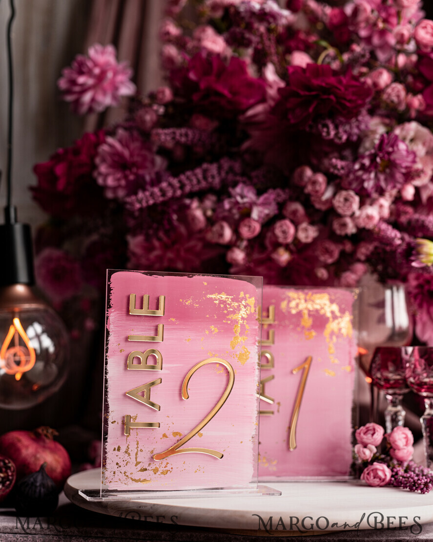 TABLE DECOR SIGNS Acrylic table decor Numbers Pale Pink Ombre Mauve Acrylic Table Number, Dusty Rose Acrylic & gold Sign, Gold Plum Plexi Table Numbers, Luxury Purple Wedding Table Decor, 3D Wedding Signage