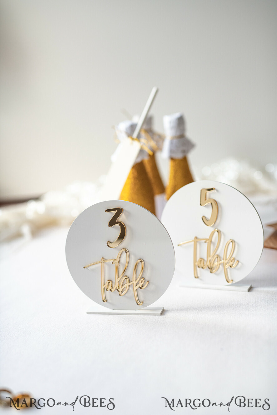 TABLE DECOR SIGNS Acrylic table decor Numbers Acrylic Round Table Numbers, Gloss White Acrylic And Gold Sign, Gold Plexi Table Numbers, Luxury Wedding Table Decor, Wedding Signage Golden Mirror Table Numbers