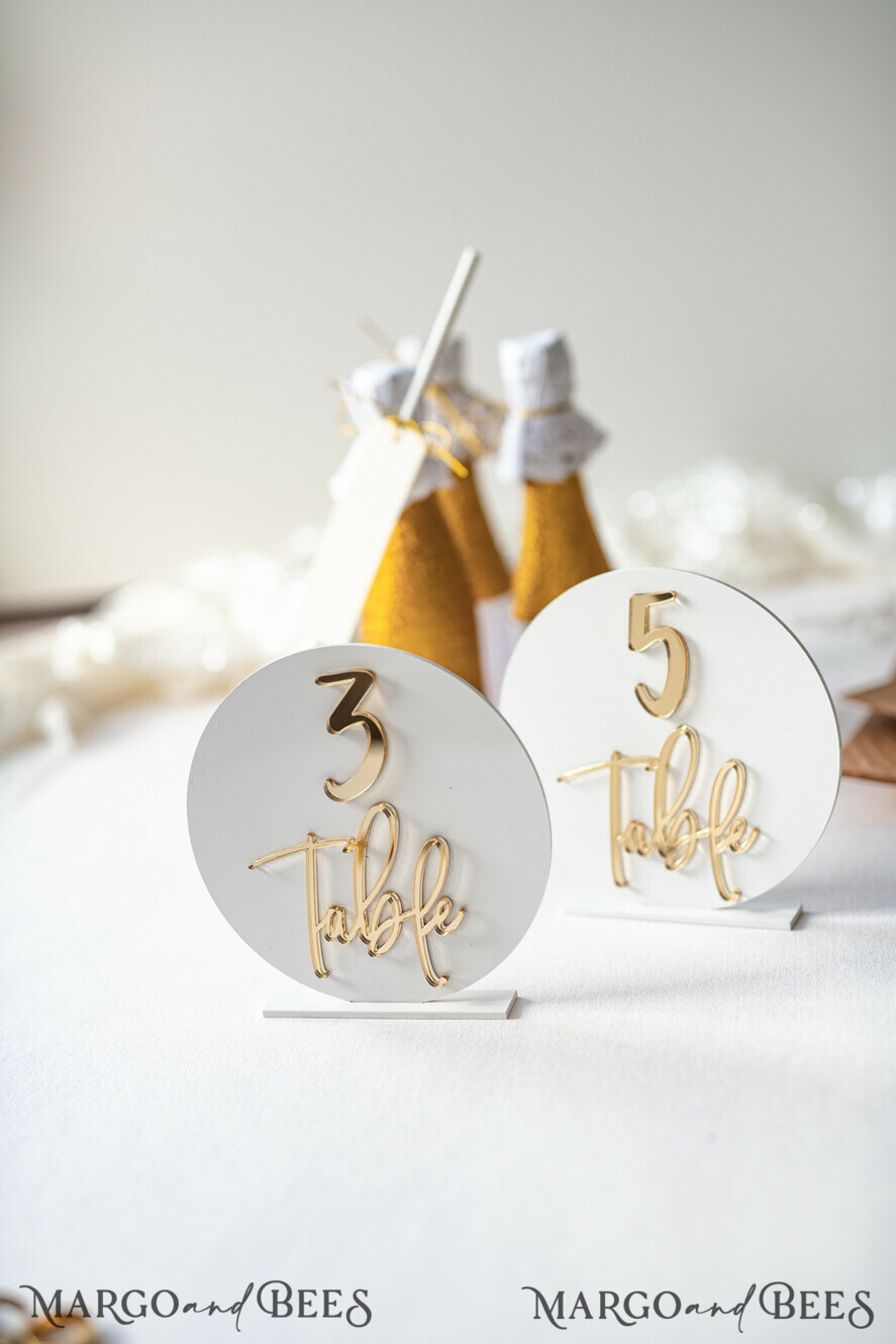 TABLE DECOR SIGNS Acrylic table decor Numbers Acrylic Round Table Numbers, Gloss White Acrylic And Gold Sign, Gold Plexi Table Numbers, Luxury Wedding Table Decor, Wedding Signage Golden Mirror Table Numbers
