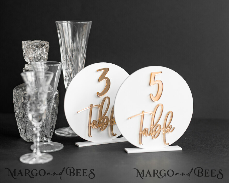 TABLE DECOR SIGNS Acrylic table decor Numbers Acrylic Round Table Numbers, Gloss White Acrylic And Gold Sign, Gold Plexi Table Numbers, Luxury Wedding Table Decor, Wedding Signage Golden Mirror Table Numbers