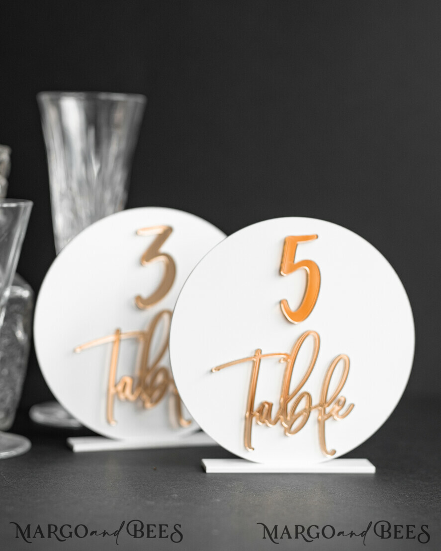 TABLE DECOR SIGNS Acrylic table decor Numbers Acrylic Round Table Numbers, Gloss White Acrylic And Gold Sign, Gold Plexi Table Numbers, Luxury Wedding Table Decor, Wedding Signage Golden Mirror Table Numbers