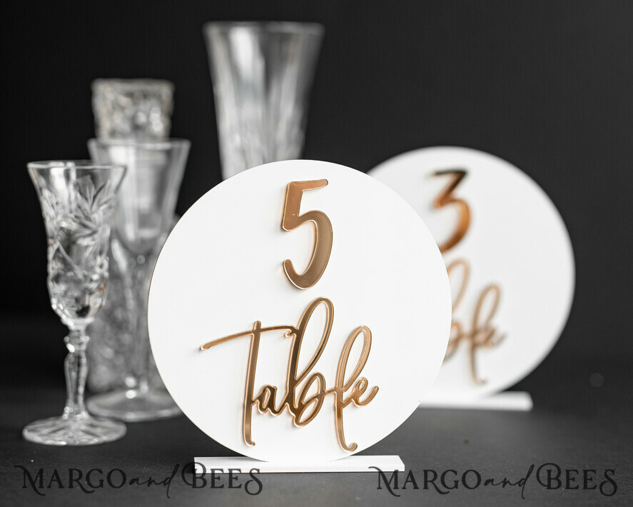 TABLE DECOR SIGNS Acrylic table decor Numbers Acrylic Round Table Numbers, Gloss White Acrylic And Gold Sign, Gold Plexi Table Numbers, Luxury Wedding Table Decor, Wedding Signage Golden Mirror Table Numbers