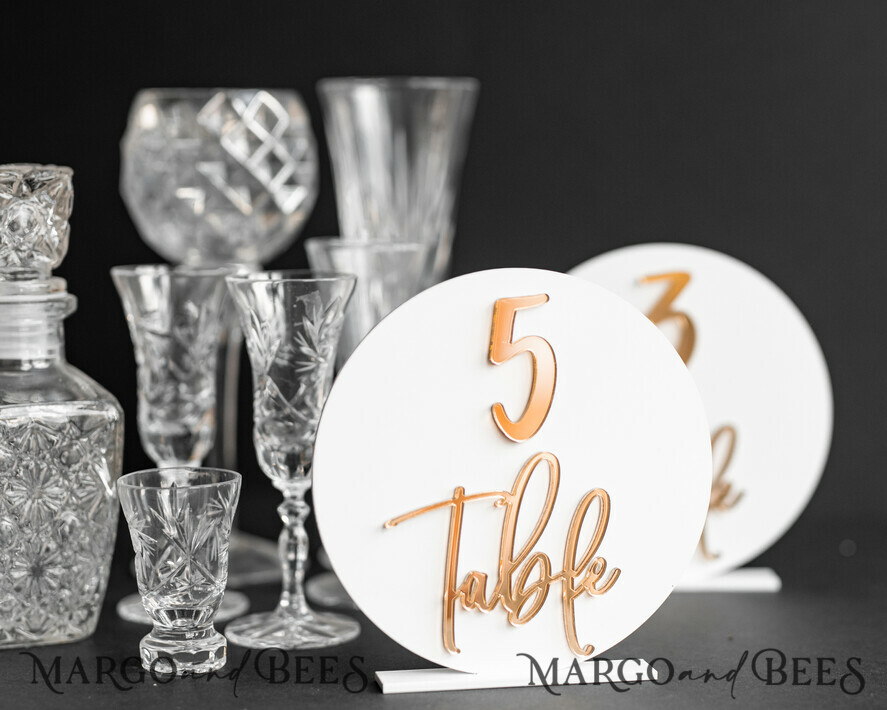 TABLE DECOR SIGNS Acrylic table decor Numbers Acrylic Round Table Numbers, Gloss White Acrylic And Gold Sign, Gold Plexi Table Numbers, Luxury Wedding Table Decor, Wedding Signage Golden Mirror Table Numbers