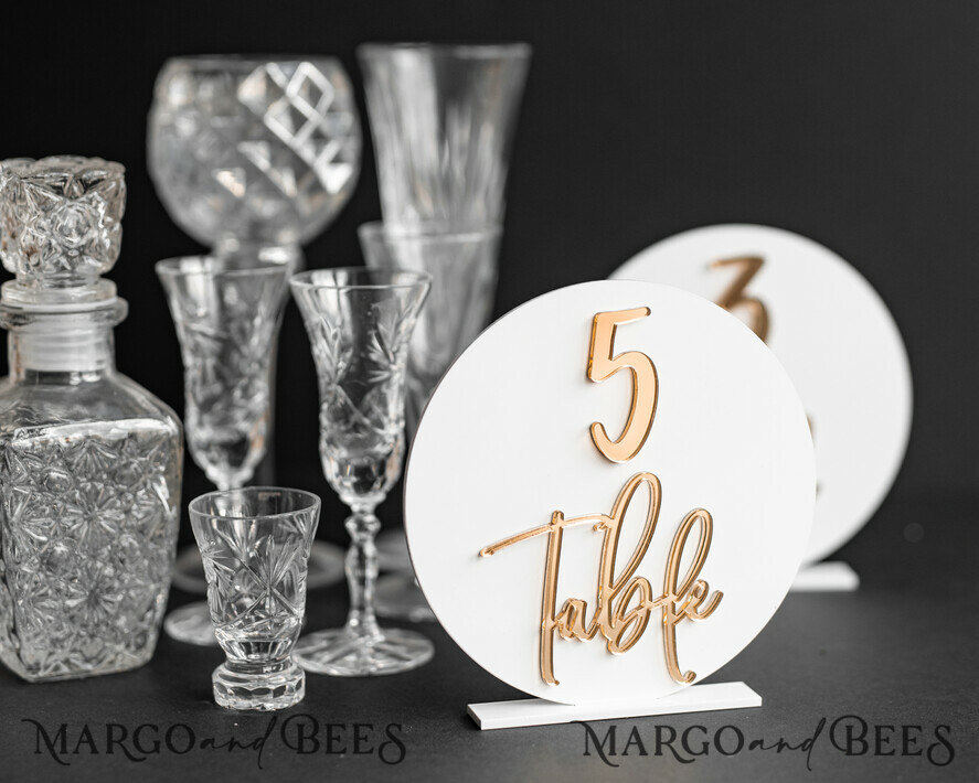 TABLE DECOR SIGNS Acrylic table decor Numbers Acrylic Round Table Numbers, Gloss White Acrylic And Gold Sign, Gold Plexi Table Numbers, Luxury Wedding Table Decor, Wedding Signage Golden Mirror Table Numbers