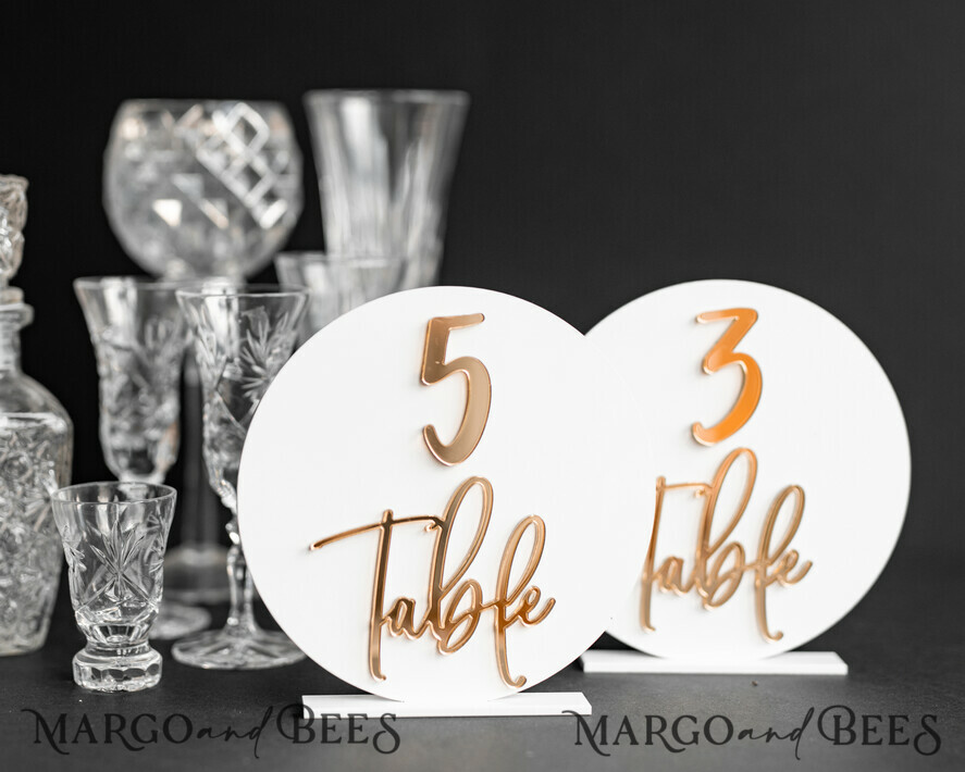TABLE DECOR SIGNS Acrylic table decor Numbers Acrylic Round Table Numbers, Gloss White Acrylic And Gold Sign, Gold Plexi Table Numbers, Luxury Wedding Table Decor, Wedding Signage Golden Mirror Table Numbers