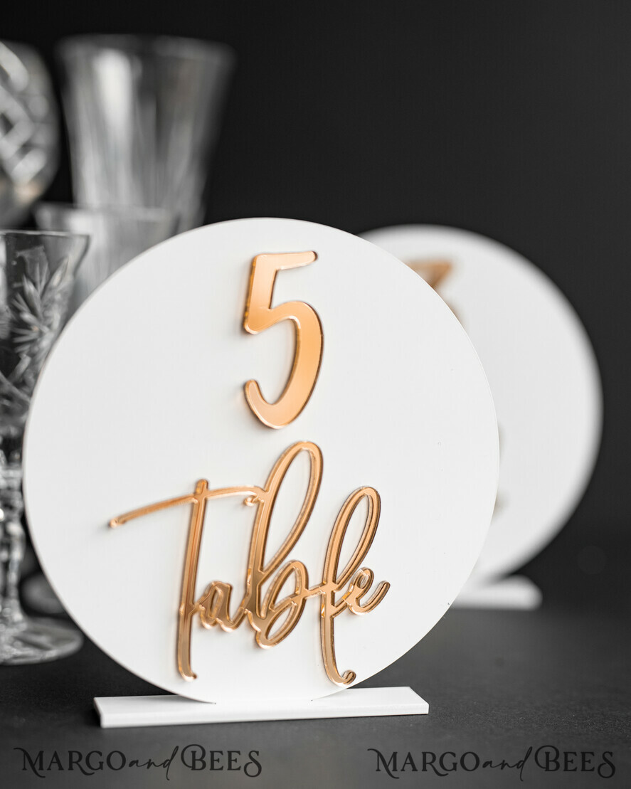 TABLE DECOR SIGNS Acrylic table decor Numbers Acrylic Round Table Numbers, Gloss White Acrylic And Gold Sign, Gold Plexi Table Numbers, Luxury Wedding Table Decor, Wedding Signage Golden Mirror Table Numbers