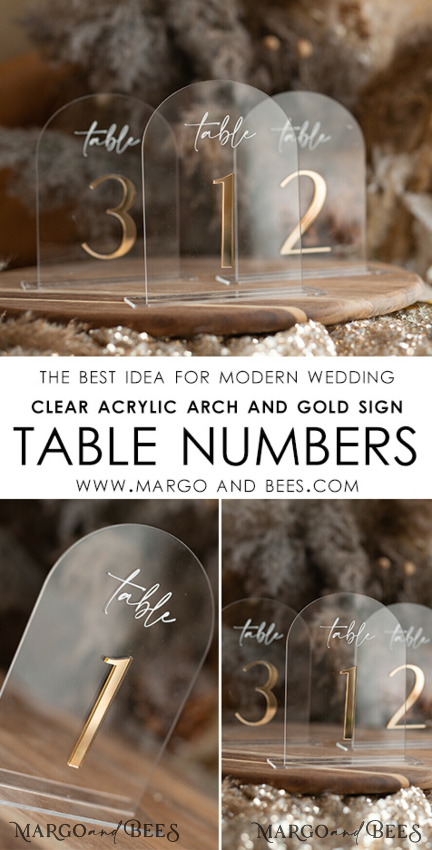 TABLE DECOR SIGNS Acrylic table decor Numbers Acrylic Arch Table Numbers, Clear Acrylic gold Signs, Gold Plexi Table Numbers, Luxury Wedding Table Decor, Wedding Signage Gold mirror UV white, table numbers