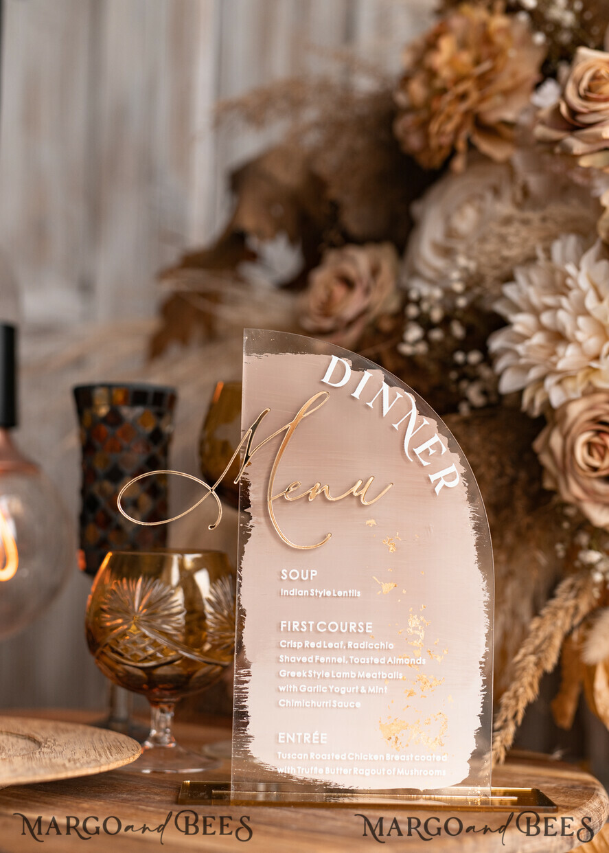 TABLE DECOR SIGNS Acrylic table decor Numbers Acrylic Half Arch Ombre Cappuccino Table Menu, Clear Acrylic And Gold Sign, Nude Gold Plexi Table Numbers, Tan Luxury Wedding Table Decor, Earthy Wedding Signage Golden Mirror Table Numbers