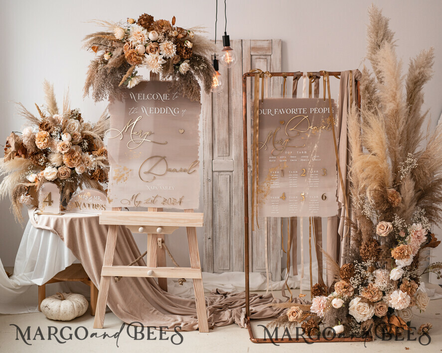 TABLE DECOR SIGNS Acrylic table decor Numbers Acrylic Half Arch Ombre Cappuccino Table Menu, Clear Acrylic And Gold Sign, Nude Gold Plexi Table Numbers, Tan Luxury Wedding Table Decor, Earthy Wedding Signage Golden Mirror Table Numbers