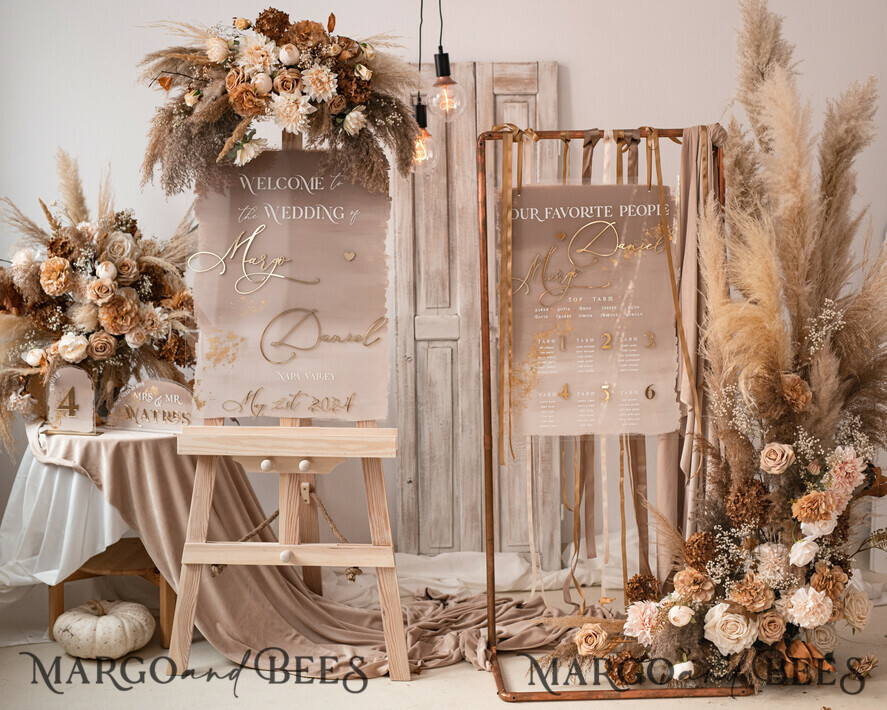 TABLE DECOR SIGNS Acrylic table decor Numbers Acrylic Half Arch Ombre Cappuccino Table Menu, Clear Acrylic And Gold Sign, Nude Gold Plexi Table Numbers, Tan Luxury Wedding Table Decor, Earthy Wedding Signage Golden Mirror Table Numbers