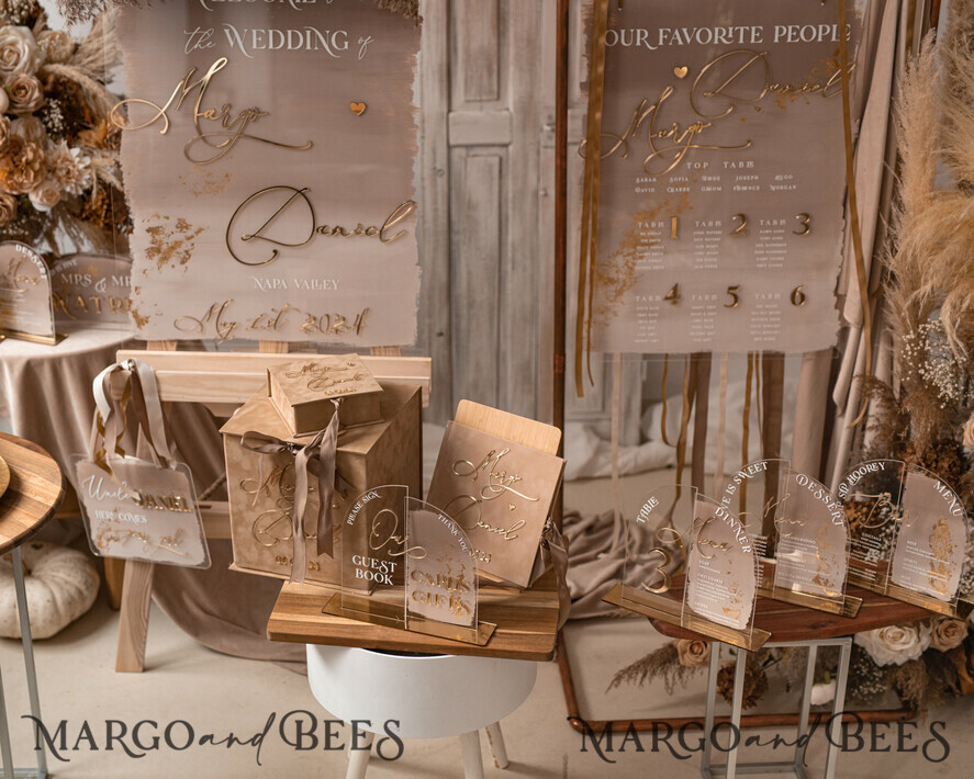 TABLE DECOR SIGNS Acrylic table decor Numbers Acrylic Half Arch Ombre Cappuccino Table Menu, Clear Acrylic And Gold Sign, Nude Gold Plexi Table Numbers, Tan Luxury Wedding Table Decor, Earthy Wedding Signage Golden Mirror Table Numbers
