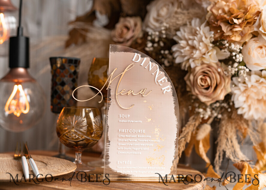TABLE DECOR SIGNS Acrylic table decor Numbers Acrylic Half Arch Ombre Cappuccino Table Menu, Clear Acrylic And Gold Sign, Nude Gold Plexi Table Numbers, Tan Luxury Wedding Table Decor, Earthy Wedding Signage Golden Mirror Table Numbers