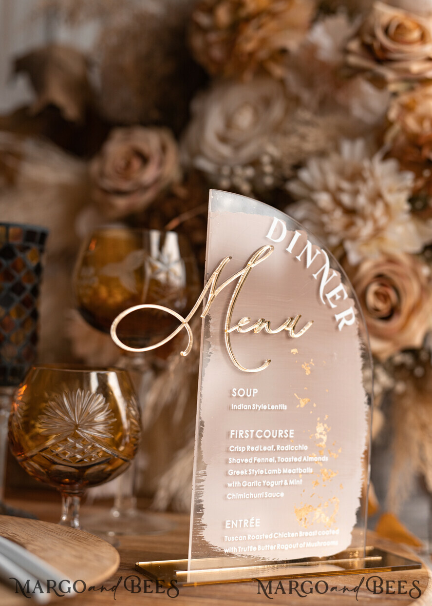 TABLE DECOR SIGNS Acrylic table decor Numbers Acrylic Half Arch Ombre Cappuccino Table Menu, Clear Acrylic And Gold Sign, Nude Gold Plexi Table Numbers, Tan Luxury Wedding Table Decor, Earthy Wedding Signage Golden Mirror Table Numbers