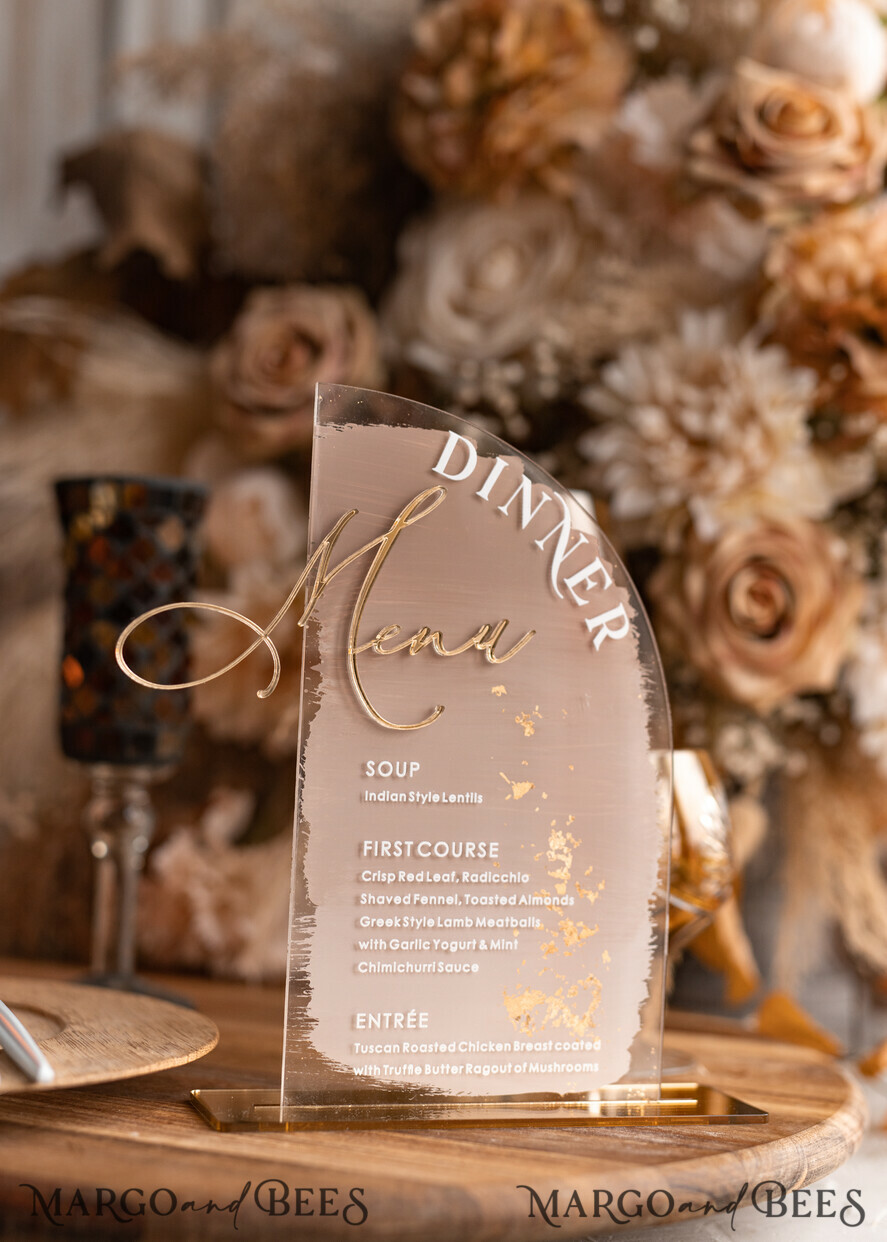 TABLE DECOR SIGNS Acrylic table decor Numbers Acrylic Half Arch Ombre Cappuccino Table Menu, Clear Acrylic And Gold Sign, Nude Gold Plexi Table Numbers, Tan Luxury Wedding Table Decor, Earthy Wedding Signage Golden Mirror Table Numbers