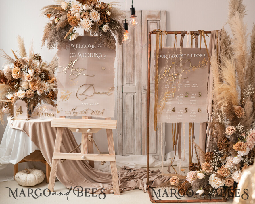 TABLE DECOR SIGNS Acrylic table decor Numbers Acrylic Half Arch Ombre Cappuccino Table Menu, Clear Acrylic And Gold Sign, Nude Gold Plexi Table Numbers, Tan Luxury Wedding Table Decor, Earthy Wedding Signage Golden Mirror Table Numbers