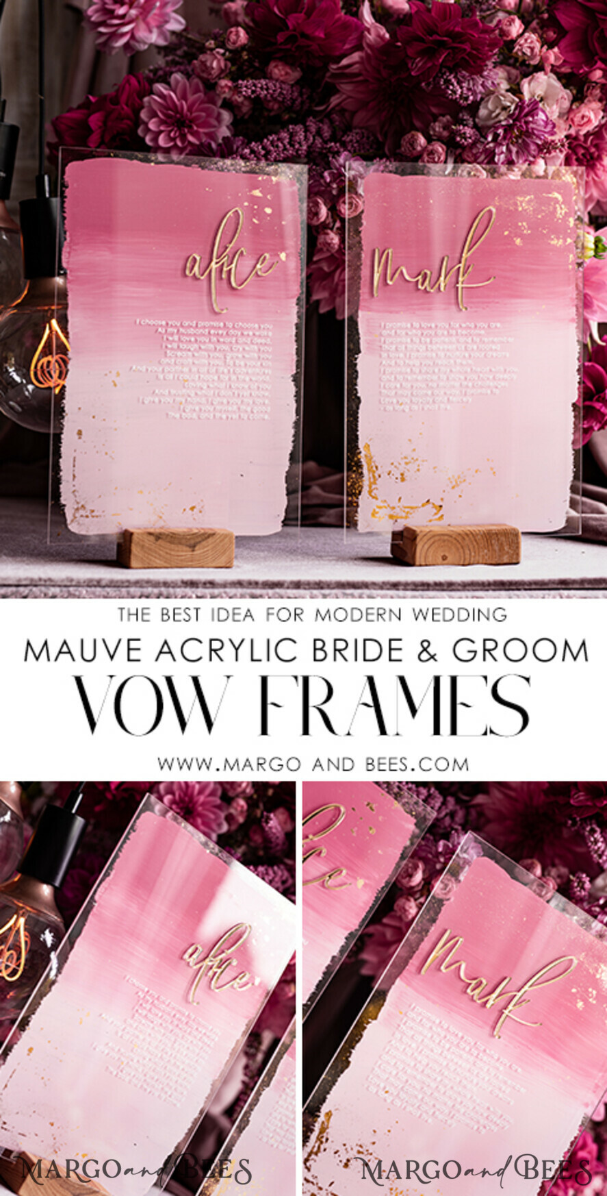 WEDDING VOWS Acrylic Clear Gold Acrylic Ombre Bride and groom vow books, wedding vow books, personalized vow booklets, his and her vow books, custom wedding vows, bridal shower gift