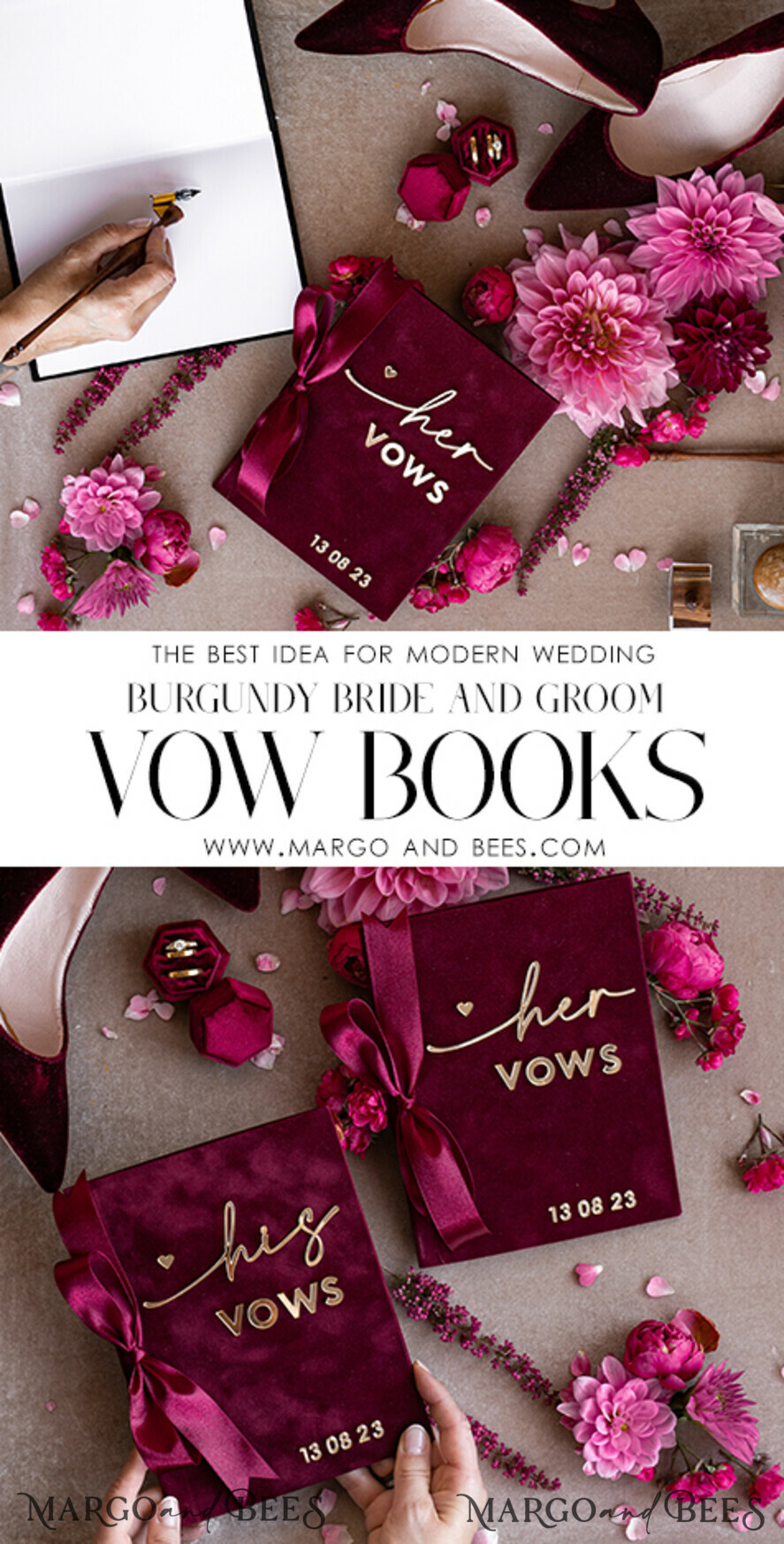 WEDDING VOWS Acrylic Clear Gold Maroon Bride and groom vow books, Burgundy wedding vow books set of two, Velvet Marsala personalized vow booklets, Golden Mirror his and her vow books, Acrylic Velvet Gold custom wedding vow cases, bridal shower gift