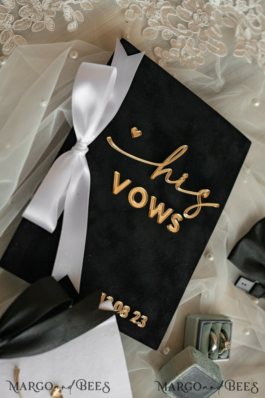 WEDDING VOWS Acrylic Clear Gold Elegant Classic Bride and groom vow books, Black White Gold wedding vow books set of two, Velvet personalized vow booklets, Golden Mirror his and her vow books, Acrylic His Hers Gold custom wedding vow cases, bridal shower gift