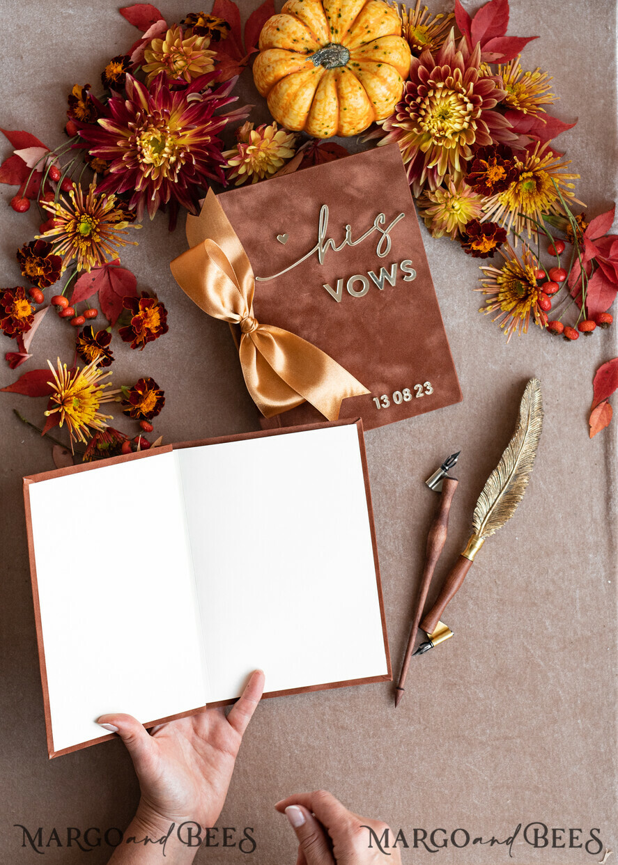 WEDDING VOWS Acrylic Clear Gold Terracotta Fall Bride and groom vow books, Burnt Orange wedding vow books set of two, Velvet rust personalized vow booklets, Golden Mirror his and her vow books, Acrylic Copper Gold custom wedding vow cases, bridal shower gift