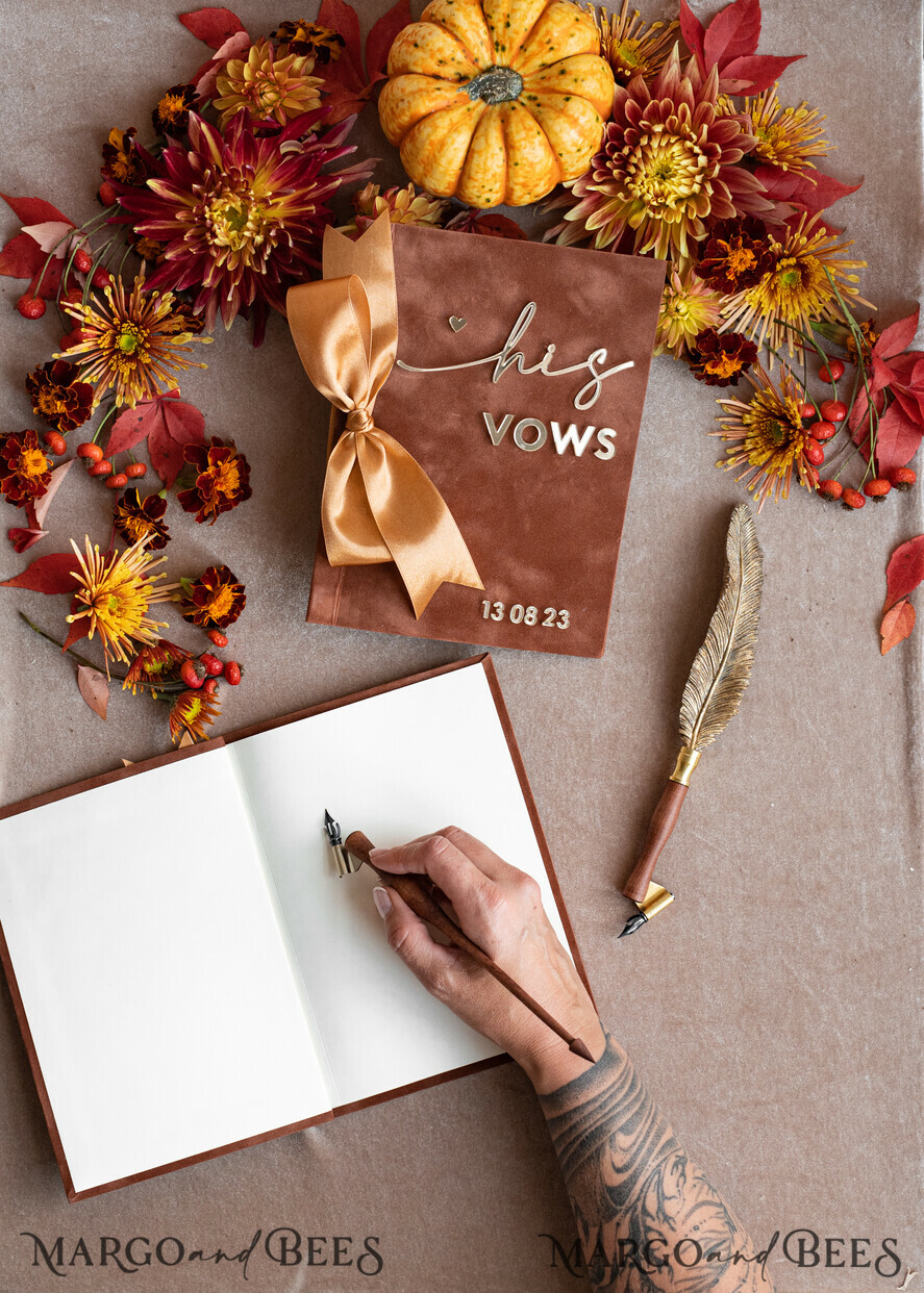 WEDDING VOWS Acrylic Clear Gold Terracotta Fall Bride and groom vow books, Burnt Orange wedding vow books set of two, Velvet rust personalized vow booklets, Golden Mirror his and her vow books, Acrylic Copper Gold custom wedding vow cases, bridal shower gift