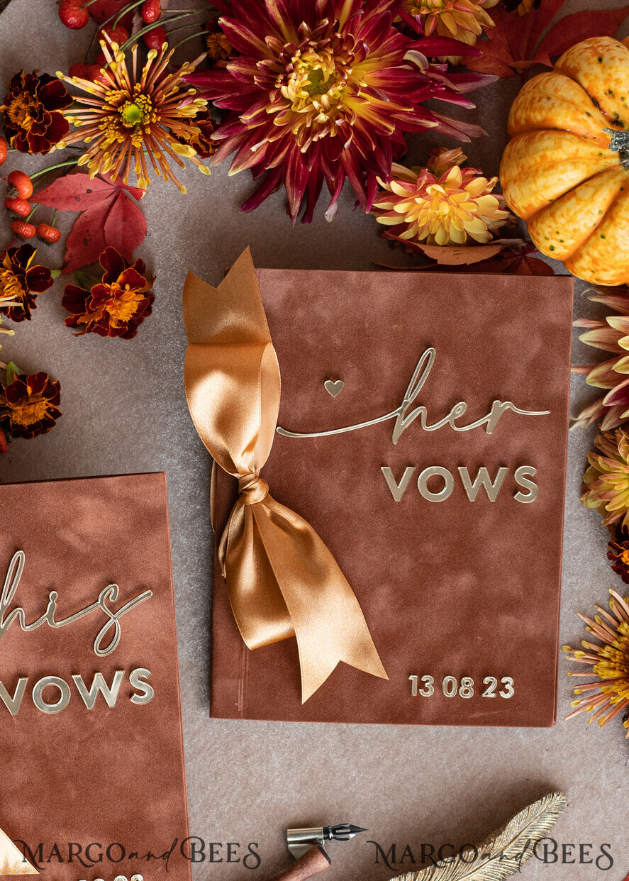 WEDDING VOWS Acrylic Clear Gold Terracotta Fall Bride and groom vow books, Burnt Orange wedding vow books set of two, Velvet rust personalized vow booklets, Golden Mirror his and her vow books, Acrylic Copper Gold custom wedding vow cases, bridal shower gift