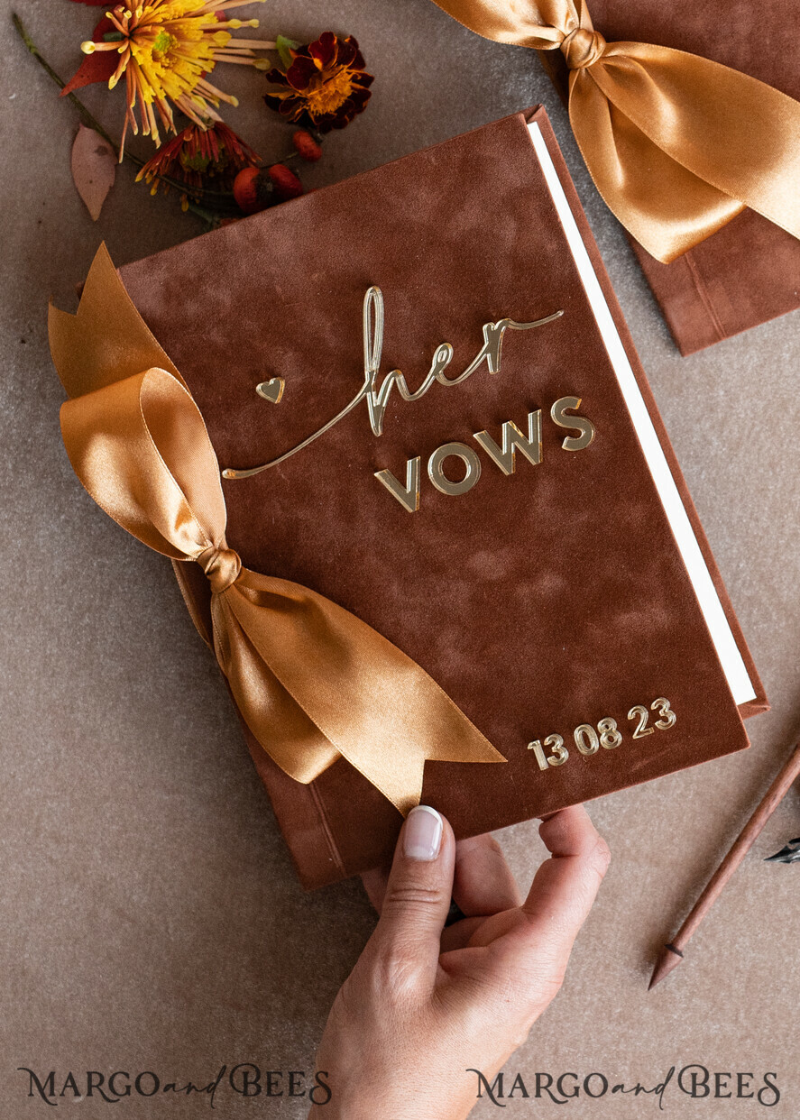 WEDDING VOWS Acrylic Clear Gold Terracotta Fall Bride and groom vow books, Burnt Orange wedding vow books set of two, Velvet rust personalized vow booklets, Golden Mirror his and her vow books, Acrylic Copper Gold custom wedding vow cases, bridal shower gift